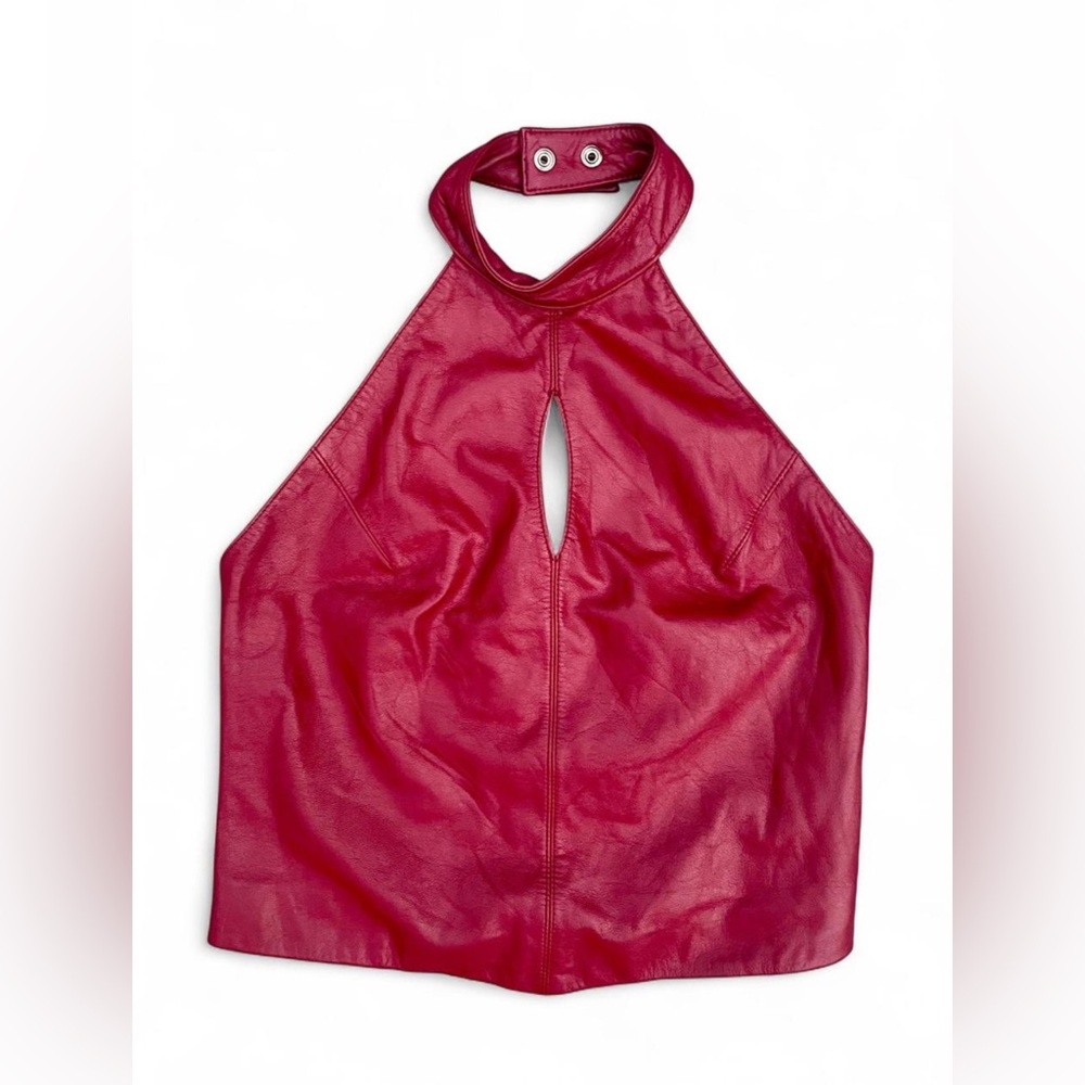 Vintage 90s Red Leather Halter Neck Top